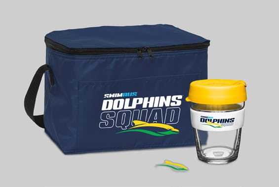 Dolphins pin, cooler travel bag, keep coffee cup